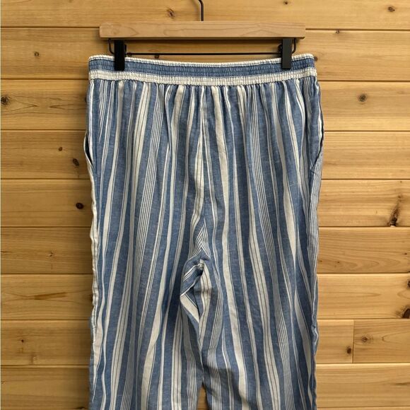 Maeve By Anthropologie Size 10 Linen Blend Vertical Striped Straight Leg Pants - Picture 6 of 12